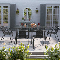 Rectangular Garden Patio Table with Folding Chairs