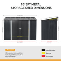 10x5FT Metal Garden Storage Shed with Lockable Double Doors