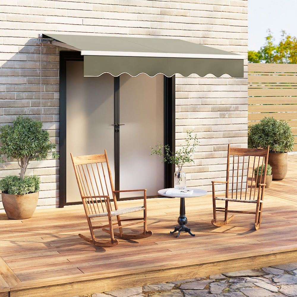 250cm Outdoor Retractable Awning for Window or Patio Door – Beige Manual Canopy