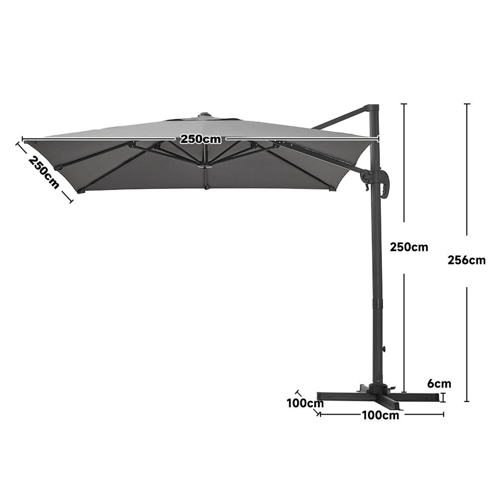 2.5M Grey Garden Cantilever Parasol Umbrella with Base