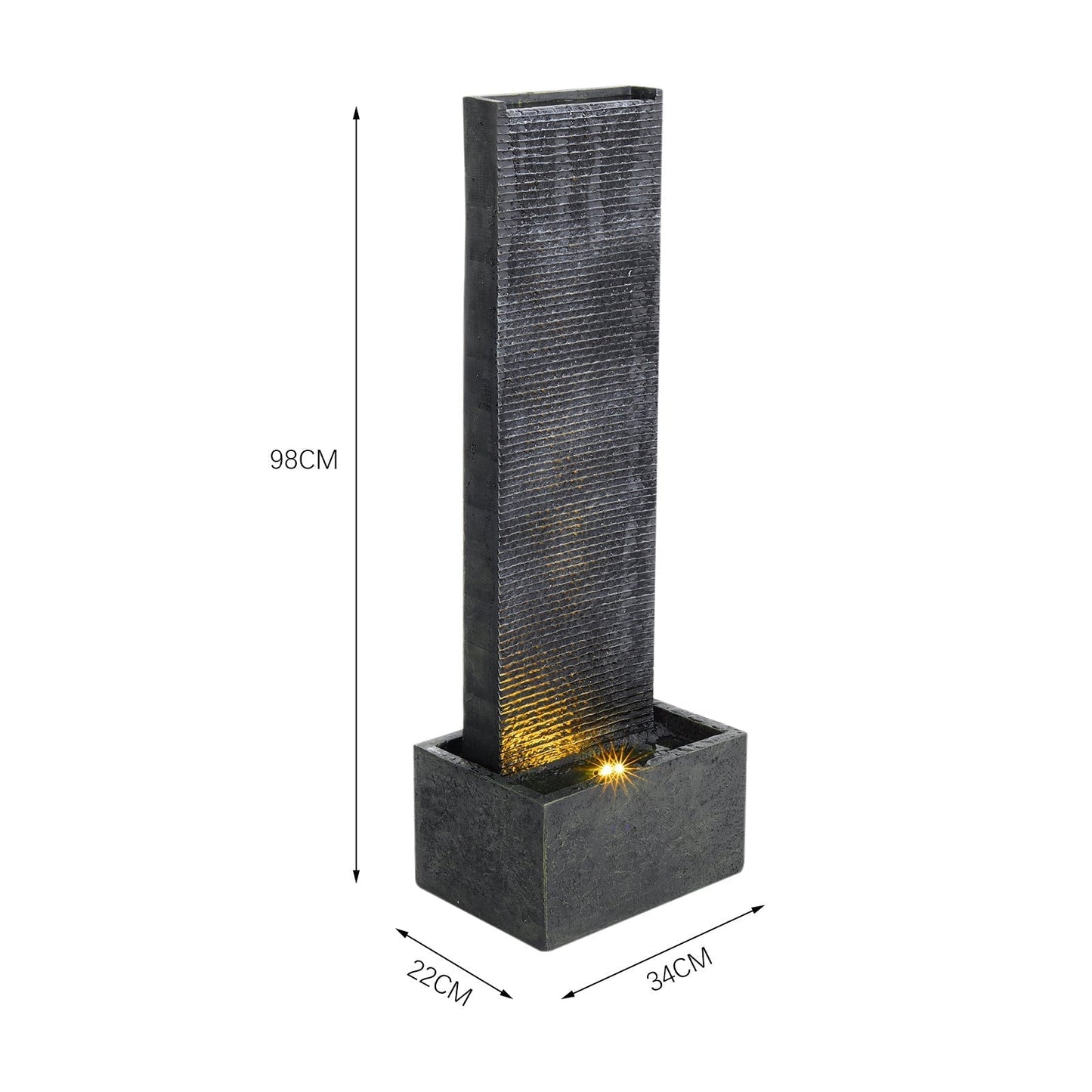 H98cm Rectangle Waterfall Stone Look Water Fountain LED Light Black Fountains & Waterfalls Living and Home 
