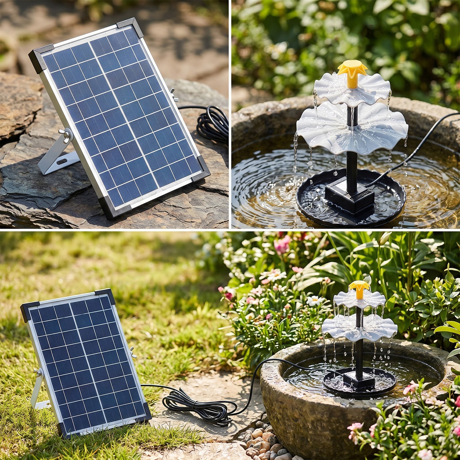 Solar-Powered Water Fountain Pump Garden Feature