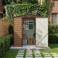 6x4ft Wood Grain Metal Garden Storage Shed With Lockable Door