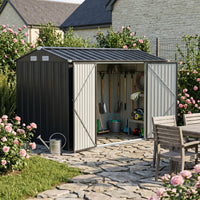 10x7FT Metal Garden Storage Shed with Lockable Double Doors