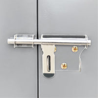 Close-Up of Locking System on White 9x5ft Garden Shed – Secure and Durable Door Handle Detail