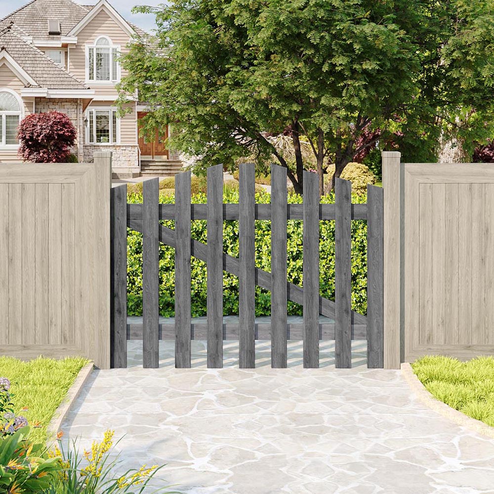 Grey Arched Top Spruce Wood Garden Gate with T Hinges & Bolt