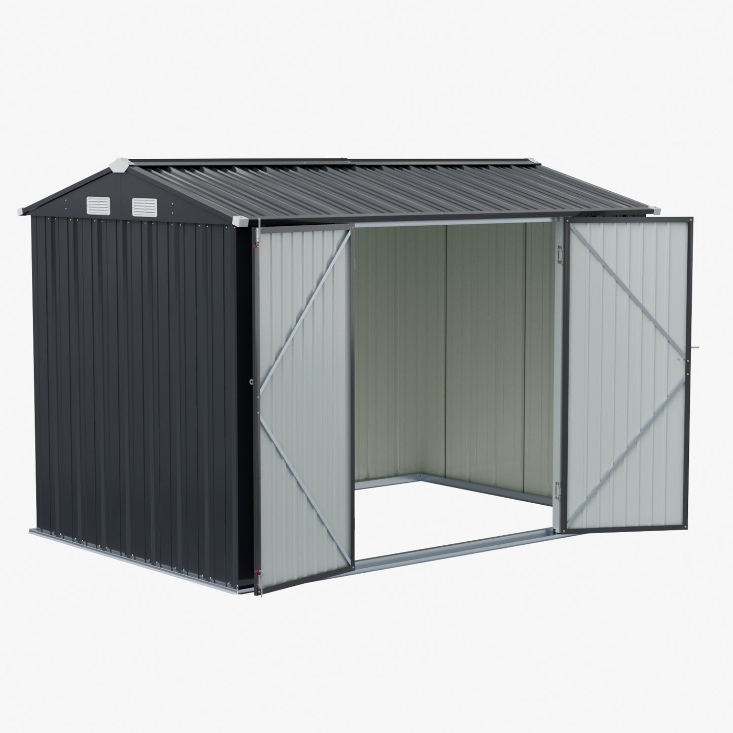 10x7FT Metal Garden Storage Shed with Lockable Double Doors