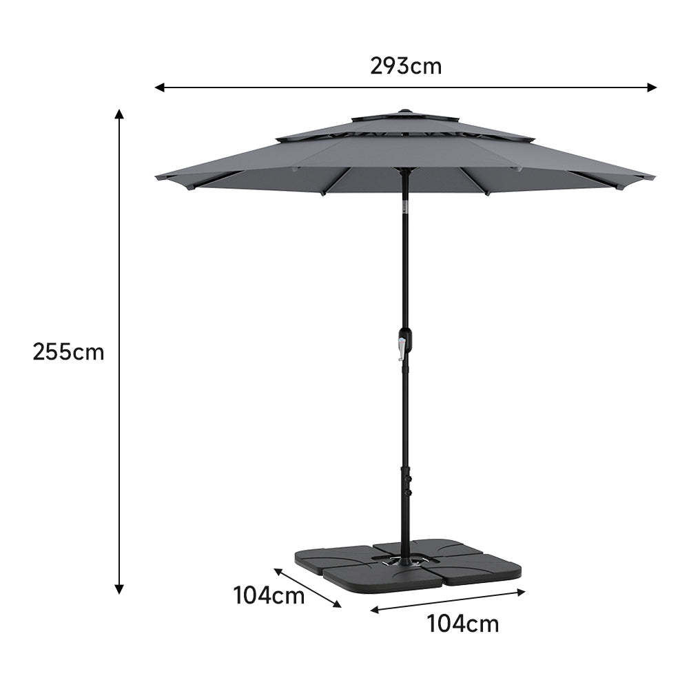 2.93M Garden 3 Tier Parasol Umbrella with Base