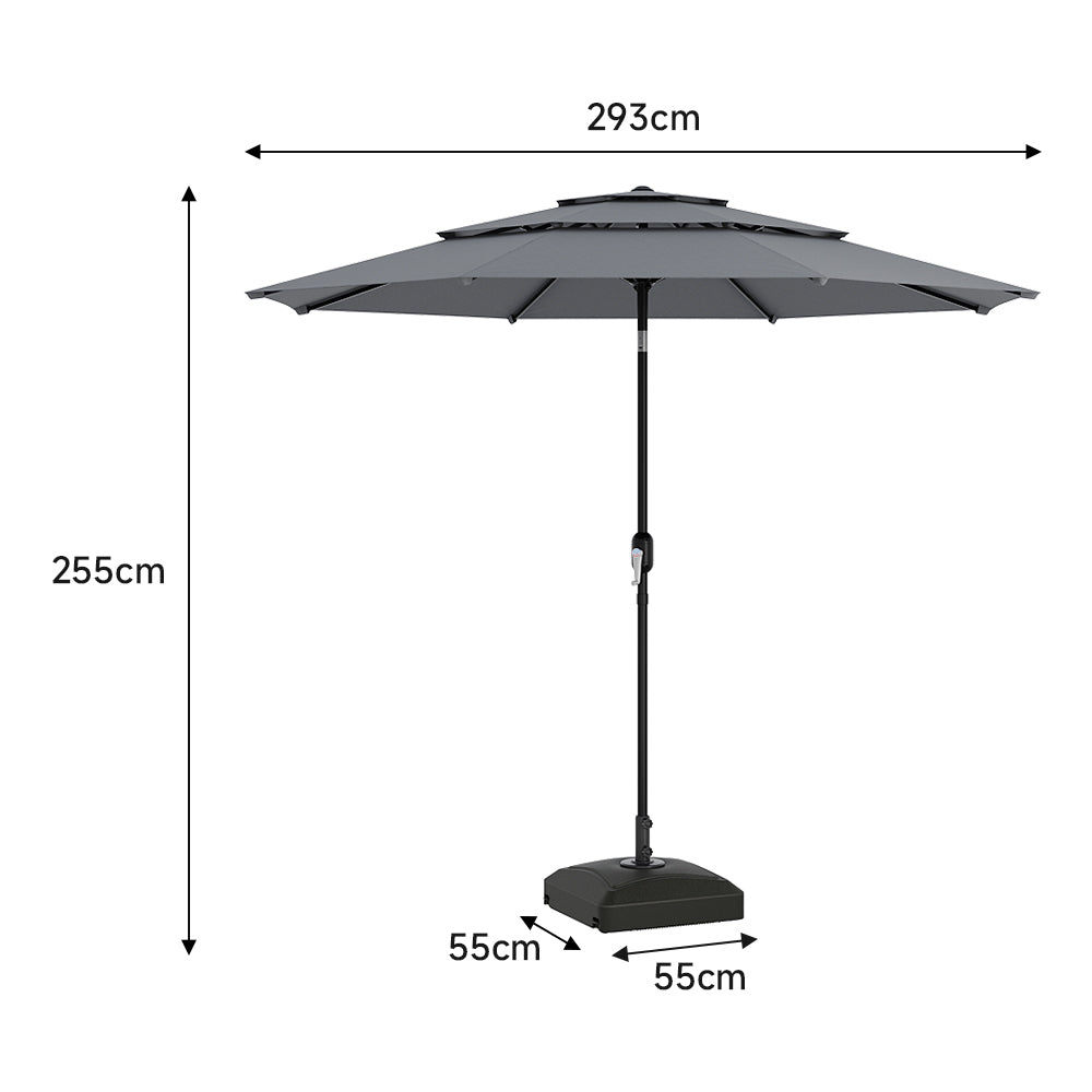 2.93M Garden 3 Tier Parasol Umbrella with Base