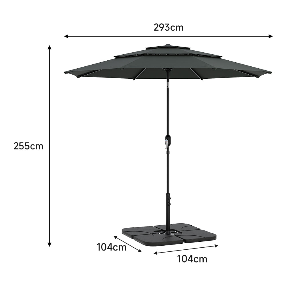 2.93M Garden 3 Tier Parasol Umbrella with Base