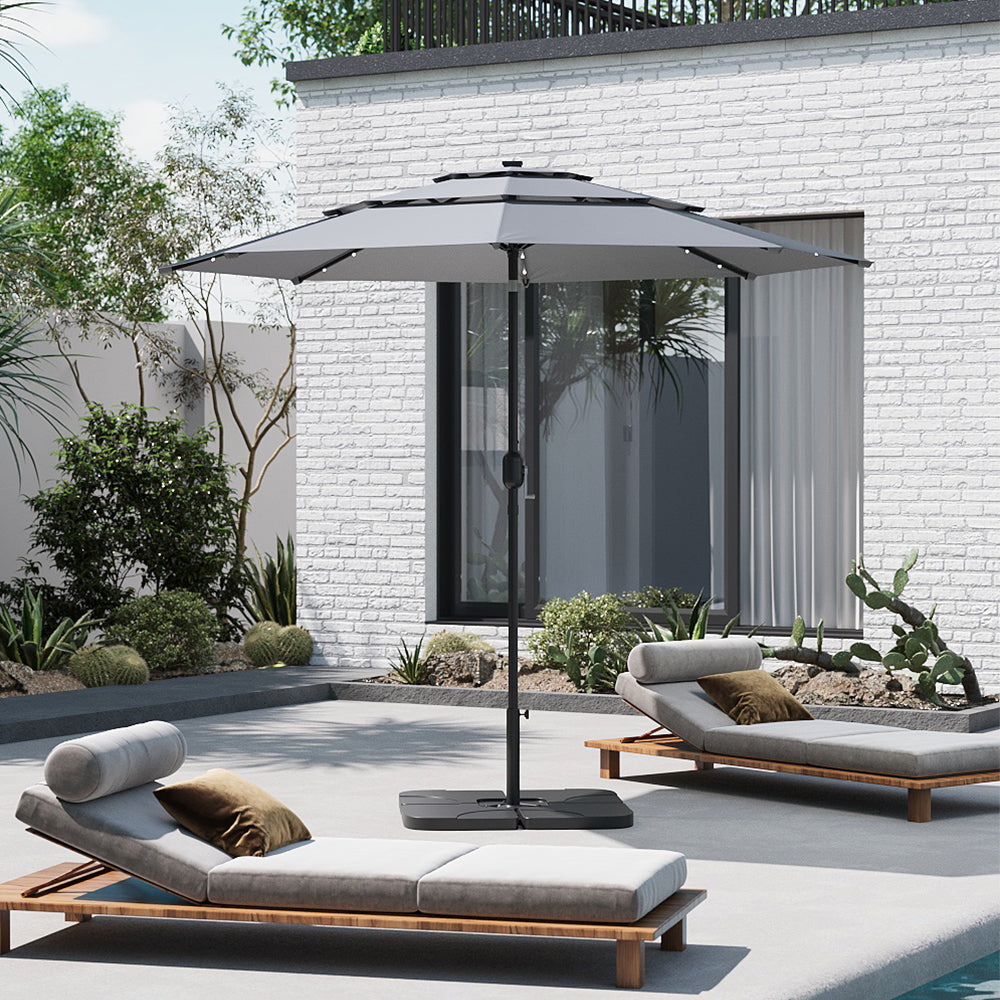 Grey Garden 3 Tier Parasol Umbrella with Base