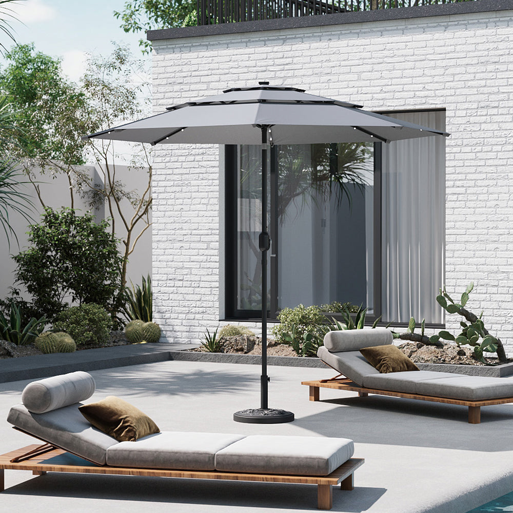 Grey Garden 3 Tier Parasol Umbrella with Base