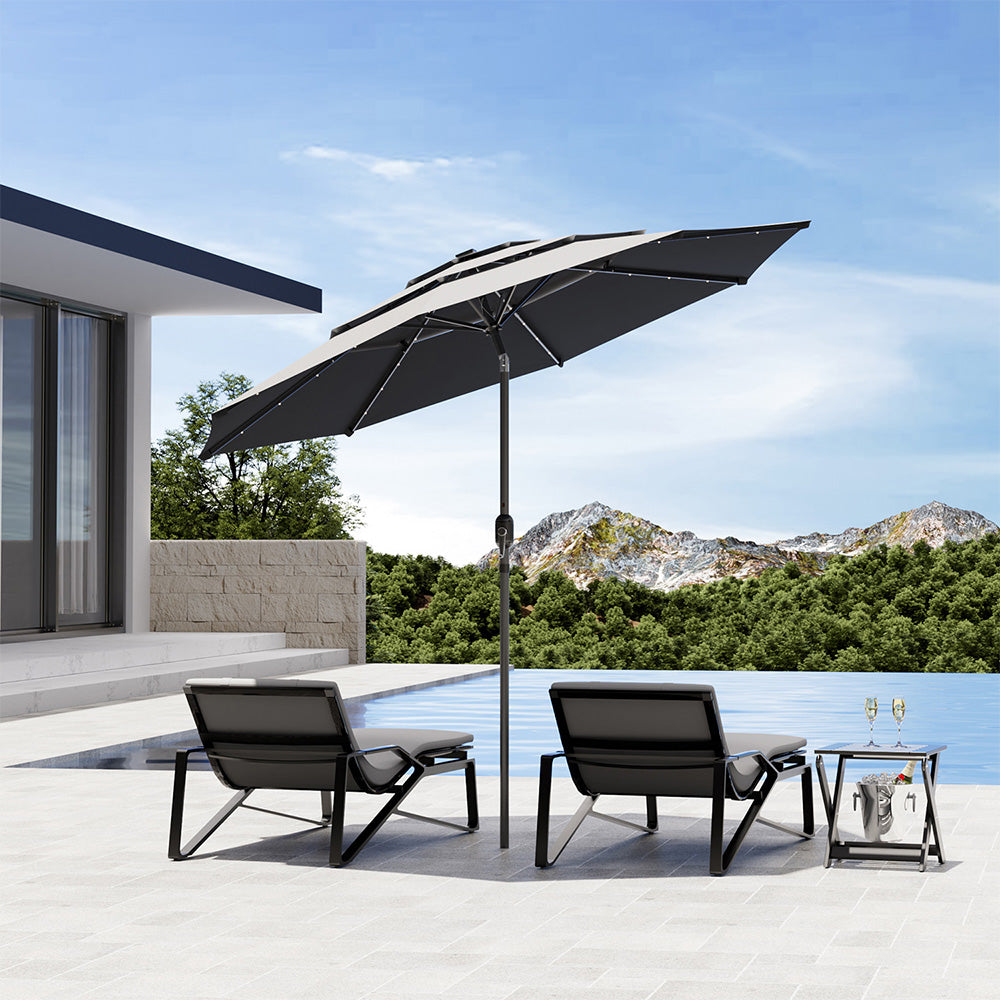 Grey Garden 3 Tier Parasol Umbrella with Base