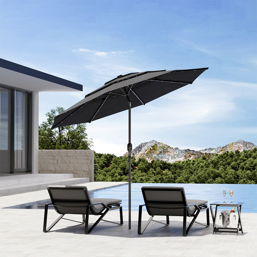 Grey Garden 3 Tier Parasol Umbrella with Base