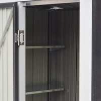 Detail View of Wall-Mounted Rack in 5x3ft Metal Garden Shed – Organized Tool Storage