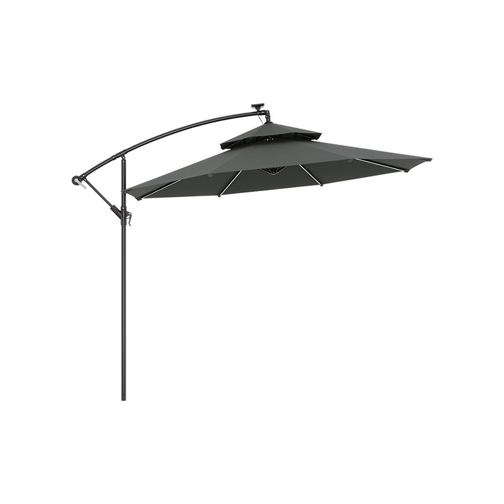 Octagon Double-Top Lighted Cantilever Parasol Umbrella with Base