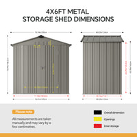 4x6FT Lockable Metal Garden Storage Shed with Lockable Door