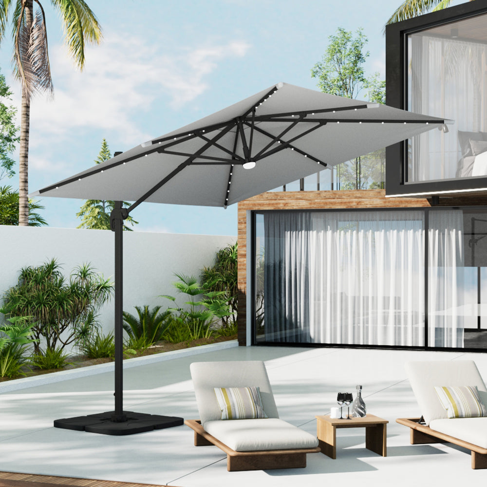 3M Garden Square Cantilever Parasol Umbrella with LED Lights
