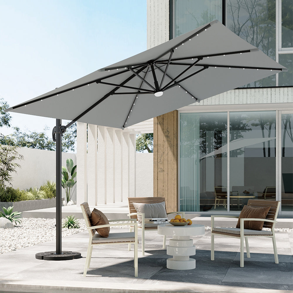 3M Garden Square Cantilever Parasol Umbrella with LED Lights