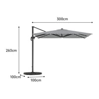 3M Garden Square Cantilever Parasol Umbrella with LED Lights