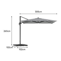 3M Garden Square Cantilever Parasol Umbrella with LED Lights