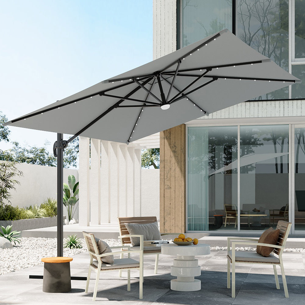 3M Garden Square Cantilever Parasol Umbrella with LED Lights