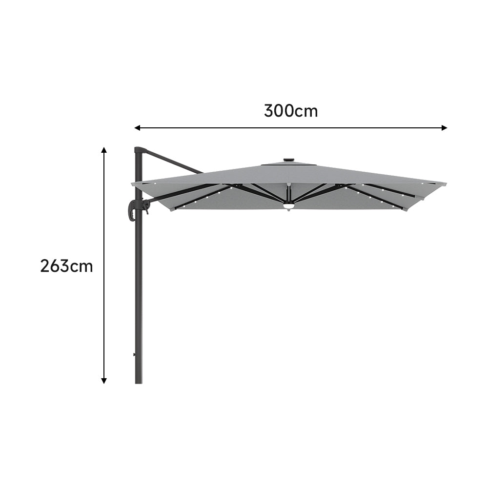 3M Garden Square Cantilever Parasol Umbrella with LED Lights