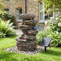 Solar-Powered Outdoor Garden Water Fountain with Cascading Tiers and LED Lights