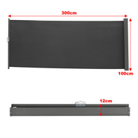 Dimensions of 300cm x 100cm Dark Grey Outdoor Side Awning – Foldable Retractable Design