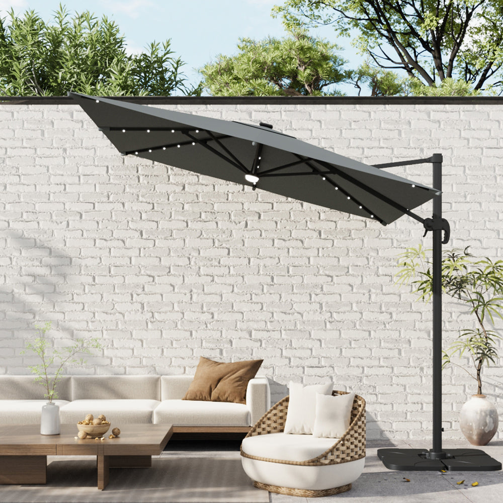 3M Garden Square Cantilever Parasol Umbrella with LED Lights