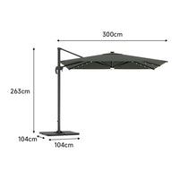 3M Garden Square Cantilever Parasol Umbrella with LED Lights