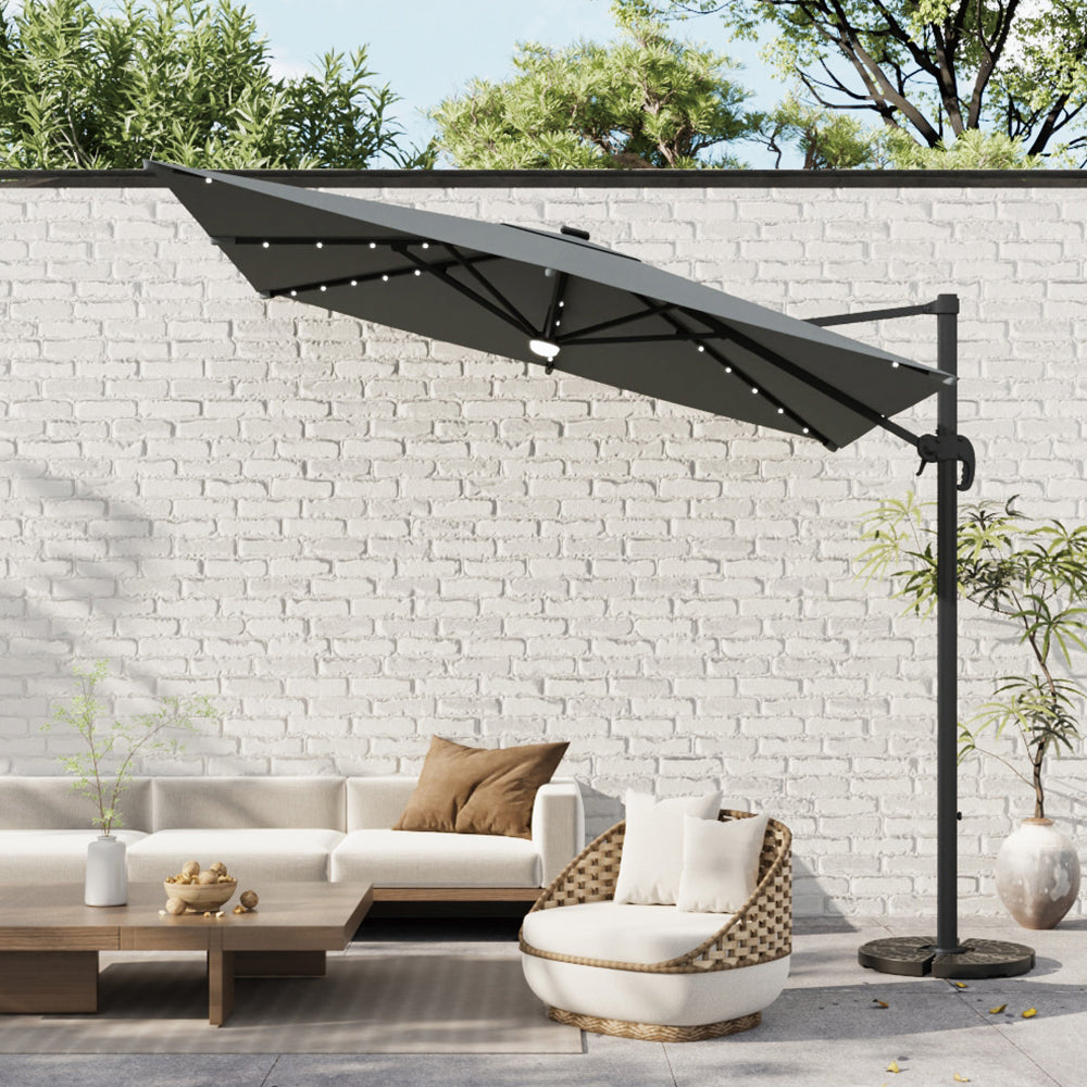 3M Garden Square Cantilever Parasol Umbrella with LED Lights