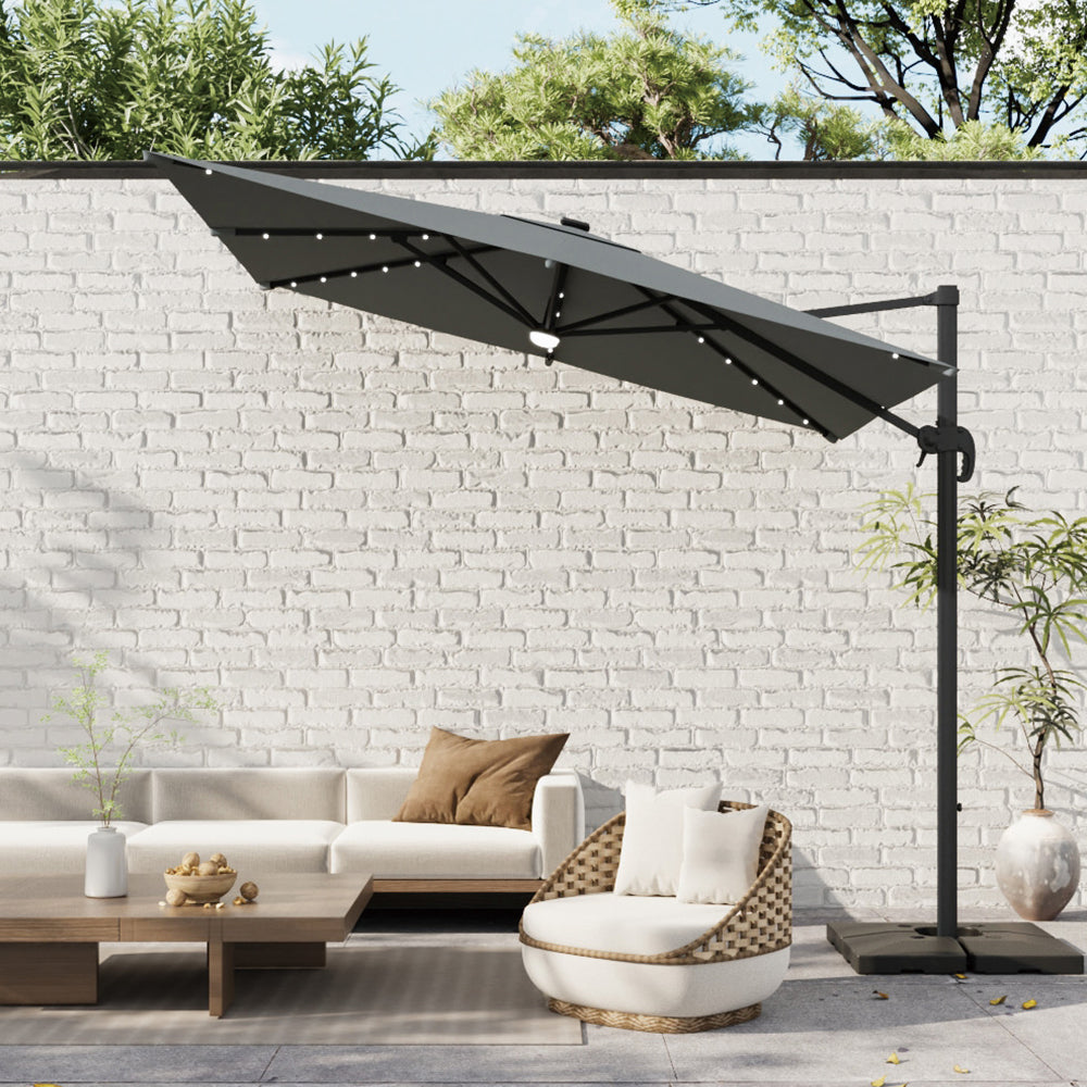 3M Garden Square Cantilever Parasol Umbrella with LED Lights