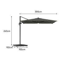 3M Garden Square Cantilever Parasol Umbrella with LED Lights