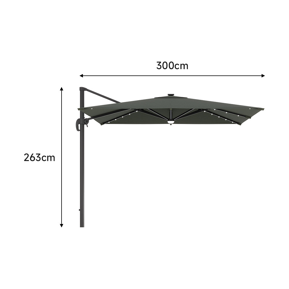 3M Garden Square Cantilever Parasol Umbrella with LED Lights