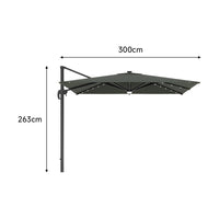 3M Garden Square Cantilever Parasol Umbrella with LED Lights