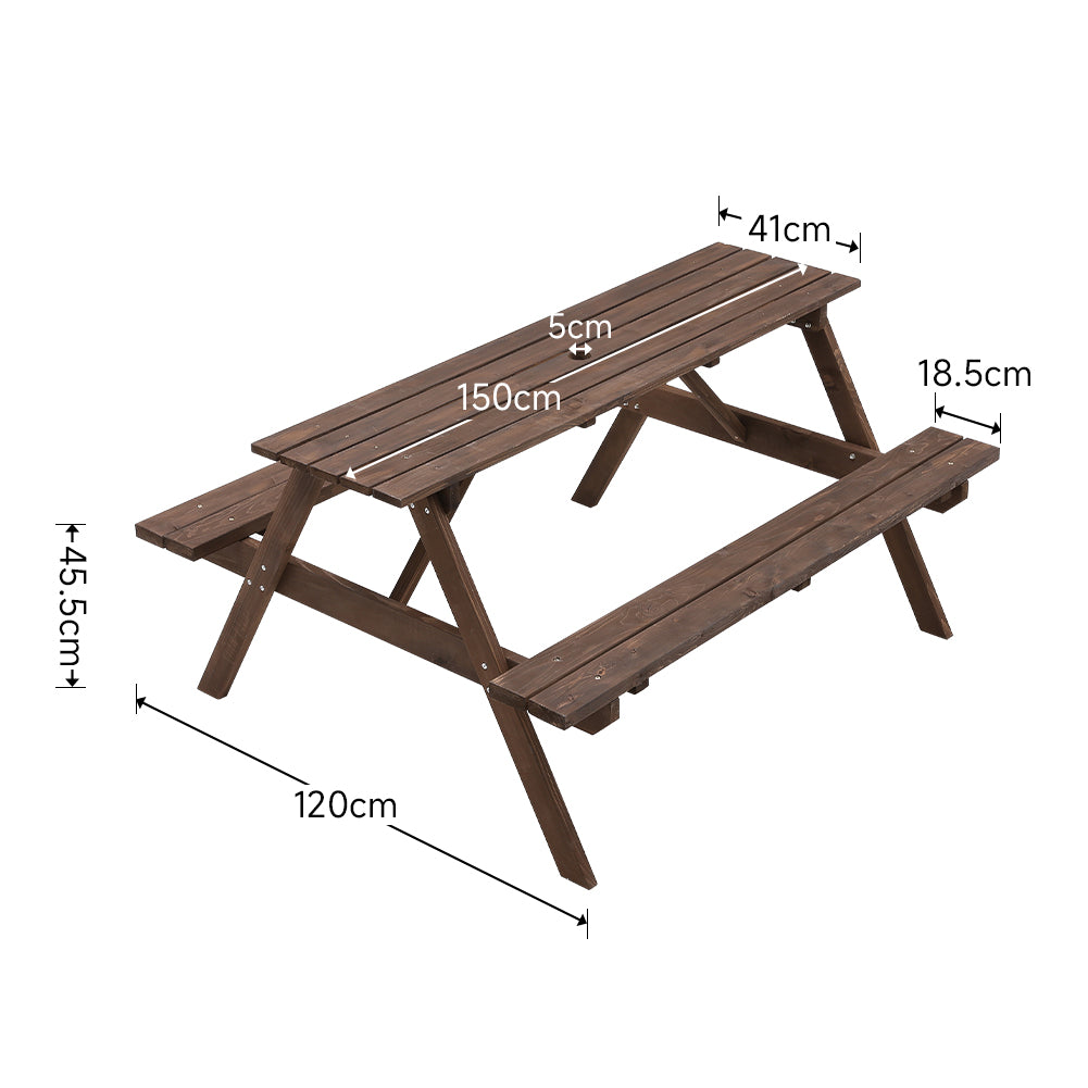 Dimensions of 150x120x76cm Wooden Picnic Table and Bench Set – Heavy-Duty Camping Furniture