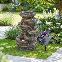 Solar-Powered Outdoor Garden Water Fountain with Cascading Tiers and LED Lights