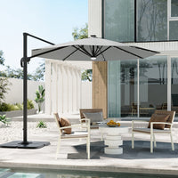 Round Cantilever Garden Parasol Umbrella with Solar Light and Base