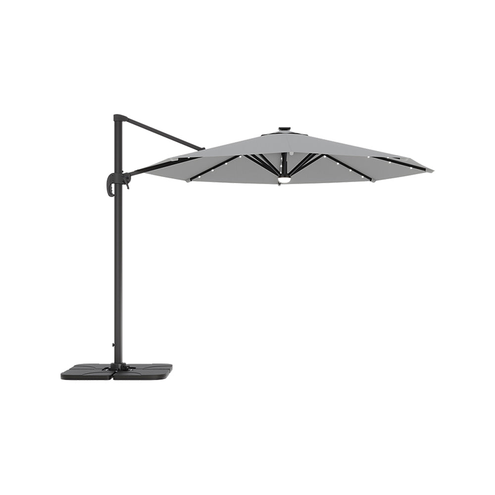 Round Cantilever Garden Parasol Umbrella with Solar Light and Base