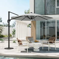 Round Cantilever Garden Parasol Umbrella with Solar Light and Base
