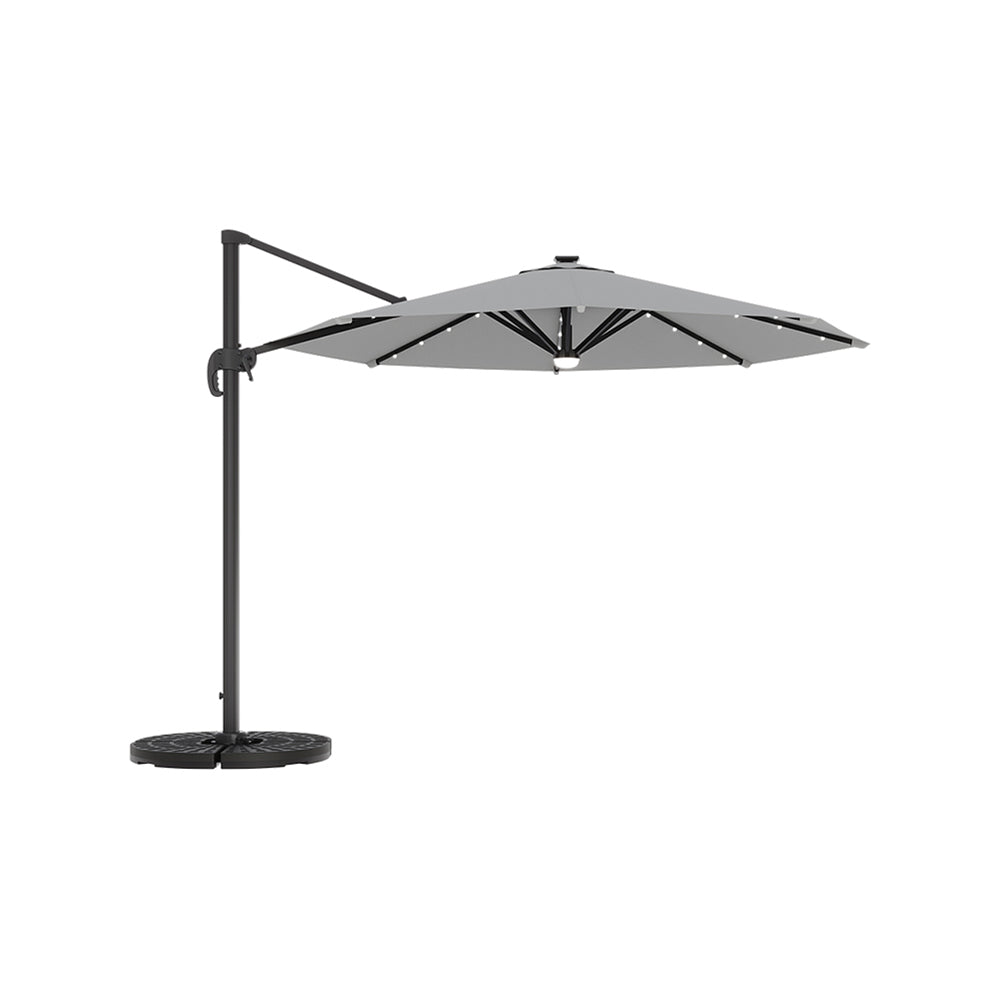 Round Cantilever Garden Parasol Umbrella with Solar Light and Base