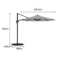 Round Cantilever Garden Parasol Umbrella with Solar Light and Base