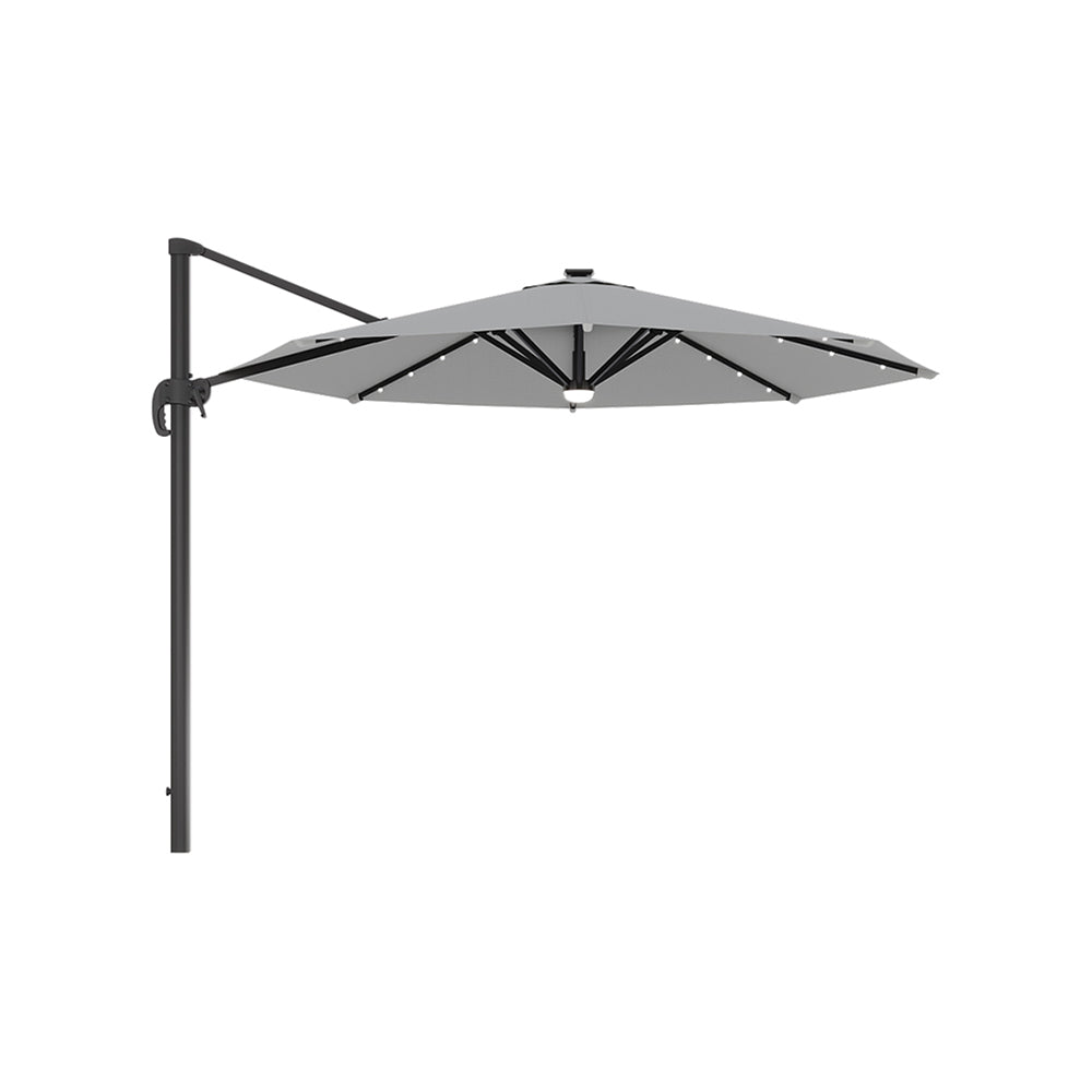 Round Cantilever Garden Parasol Umbrella with Solar Light and Base