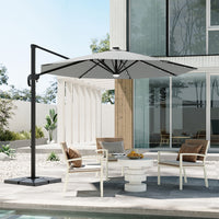 Round Cantilever Garden Parasol Umbrella with Solar Light and Base