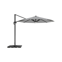 Round Cantilever Garden Parasol Umbrella with Solar Light and Base