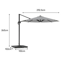 Round Cantilever Garden Parasol Umbrella with Solar Light and Base