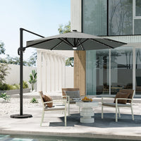 Round Cantilever Garden Parasol Umbrella with Solar Light and Base