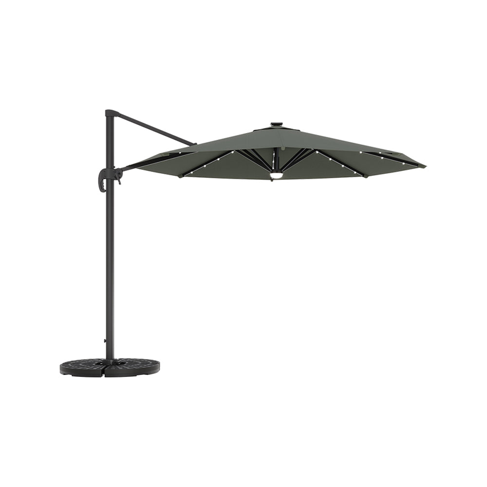 Round Cantilever Garden Parasol Umbrella with Solar Light and Base