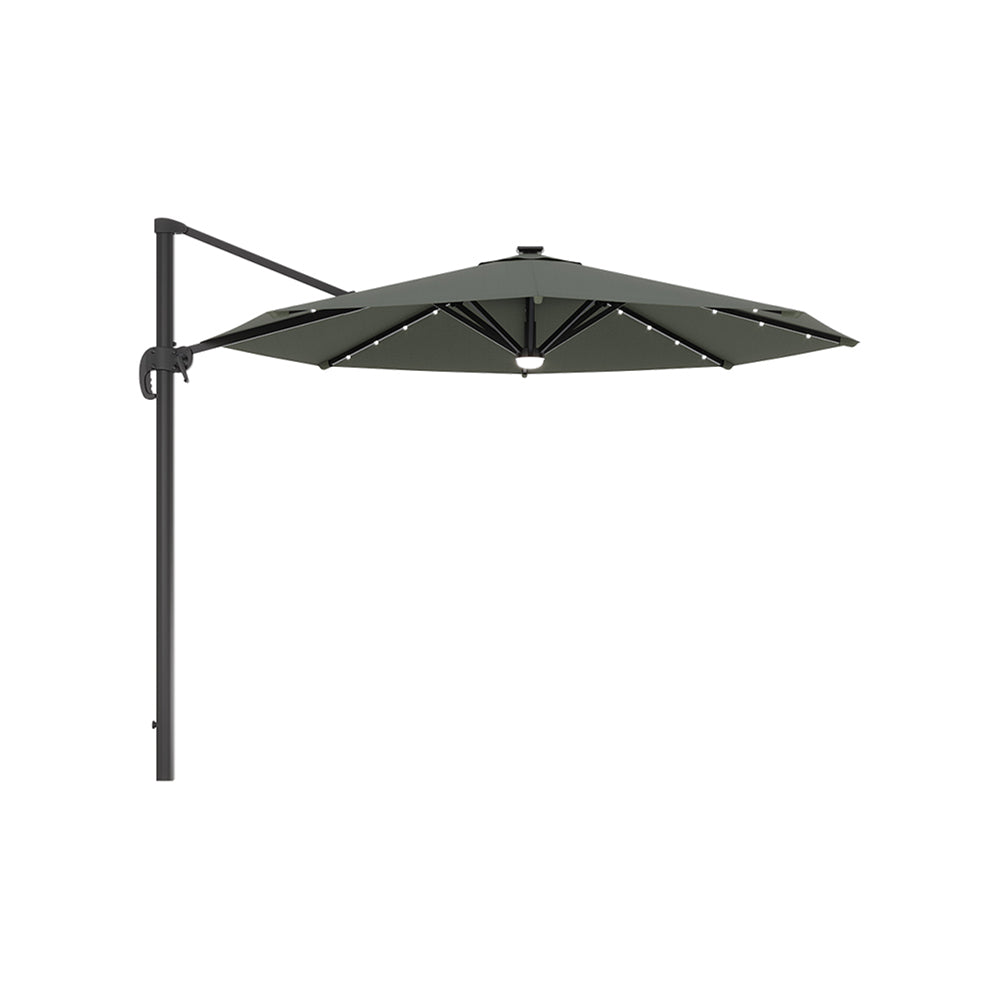 Round Cantilever Garden Parasol Umbrella with Solar Light and Base